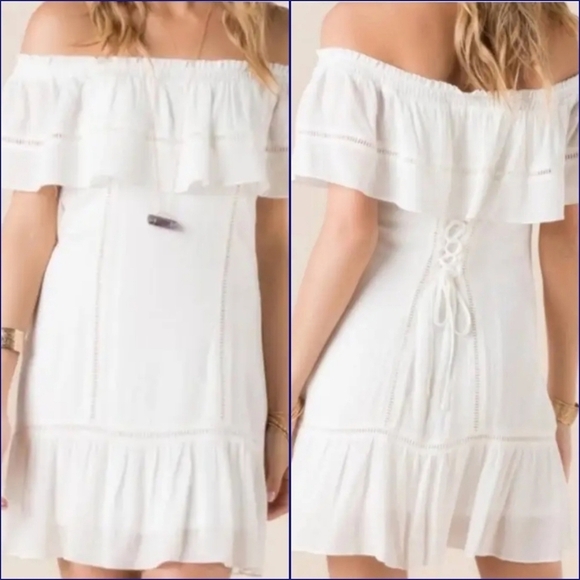 Francesca's Collections Dresses & Skirts - {M} NWT Francesca Casola Lace Off The Shoulder Corset Tie Back Ivory Dress